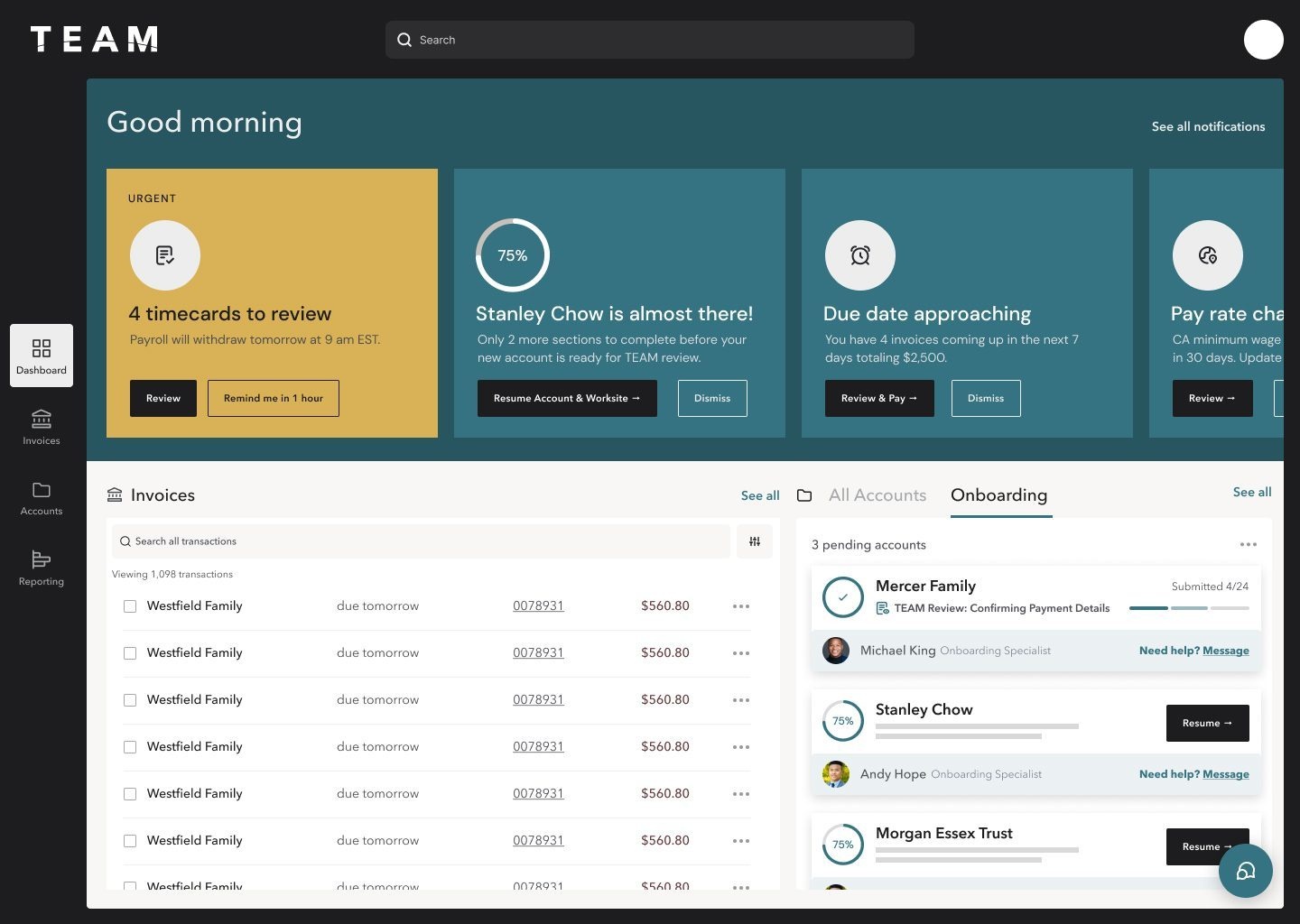 Dashboard Earlier Iteration